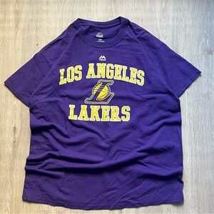 Los Angeles Lakers T-Shirt Purple Majestic Mens L NBA Basketball Classic